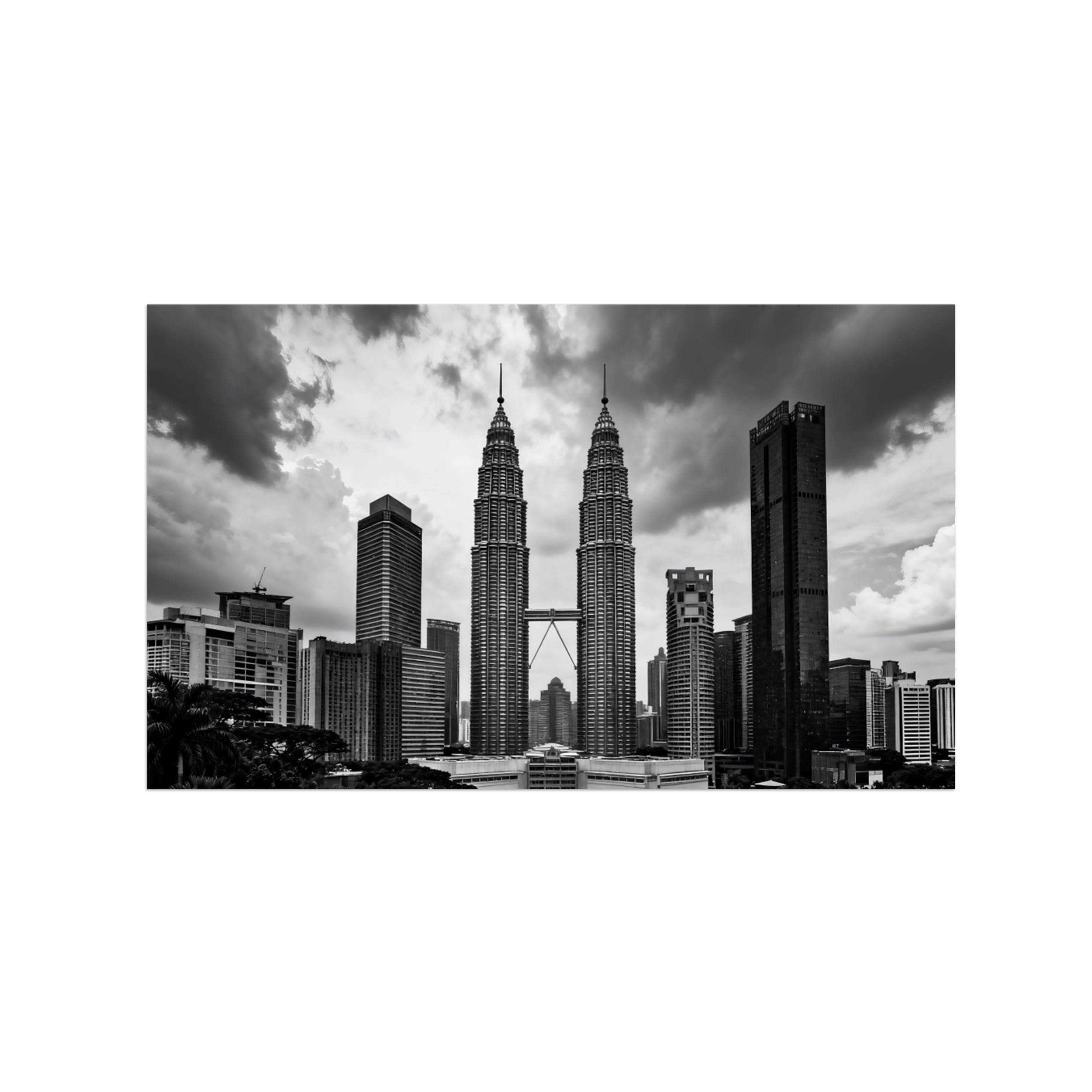 Buildings Clouds Black White Landscape Wall Art Prints 30x50cm Unframed