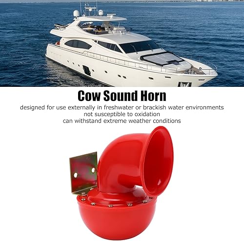 Miniatura 4 de Bocina de coche, 12 V 150 db, bocina de aire roja, cuerno de toro eléctrico, bocina de metal con sonido de vaca para camión, tren, barco,