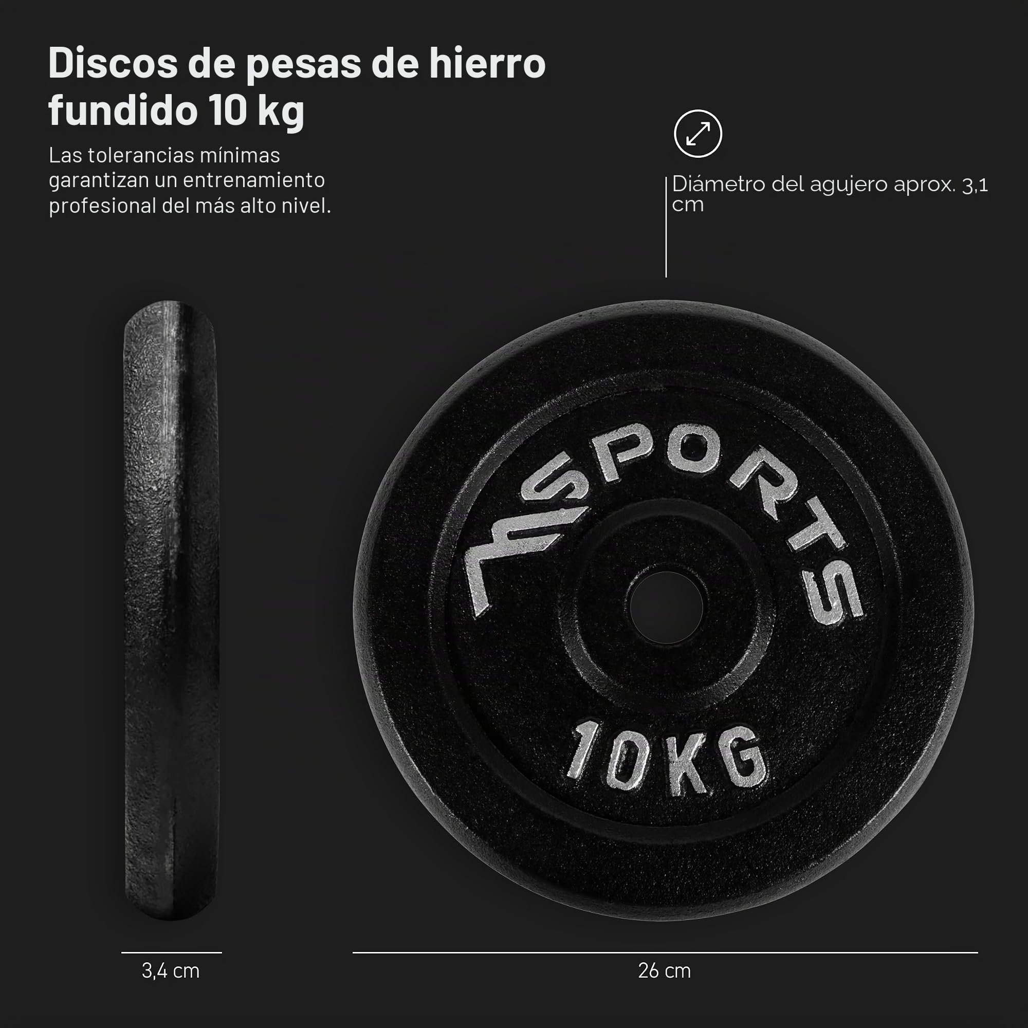 Juego de 2 discos para mancuernas, agujero diámetro 51 mm Calidad de gimnasio, hierro fundido, revestimiento de goma, 5-20 kg, Pesas