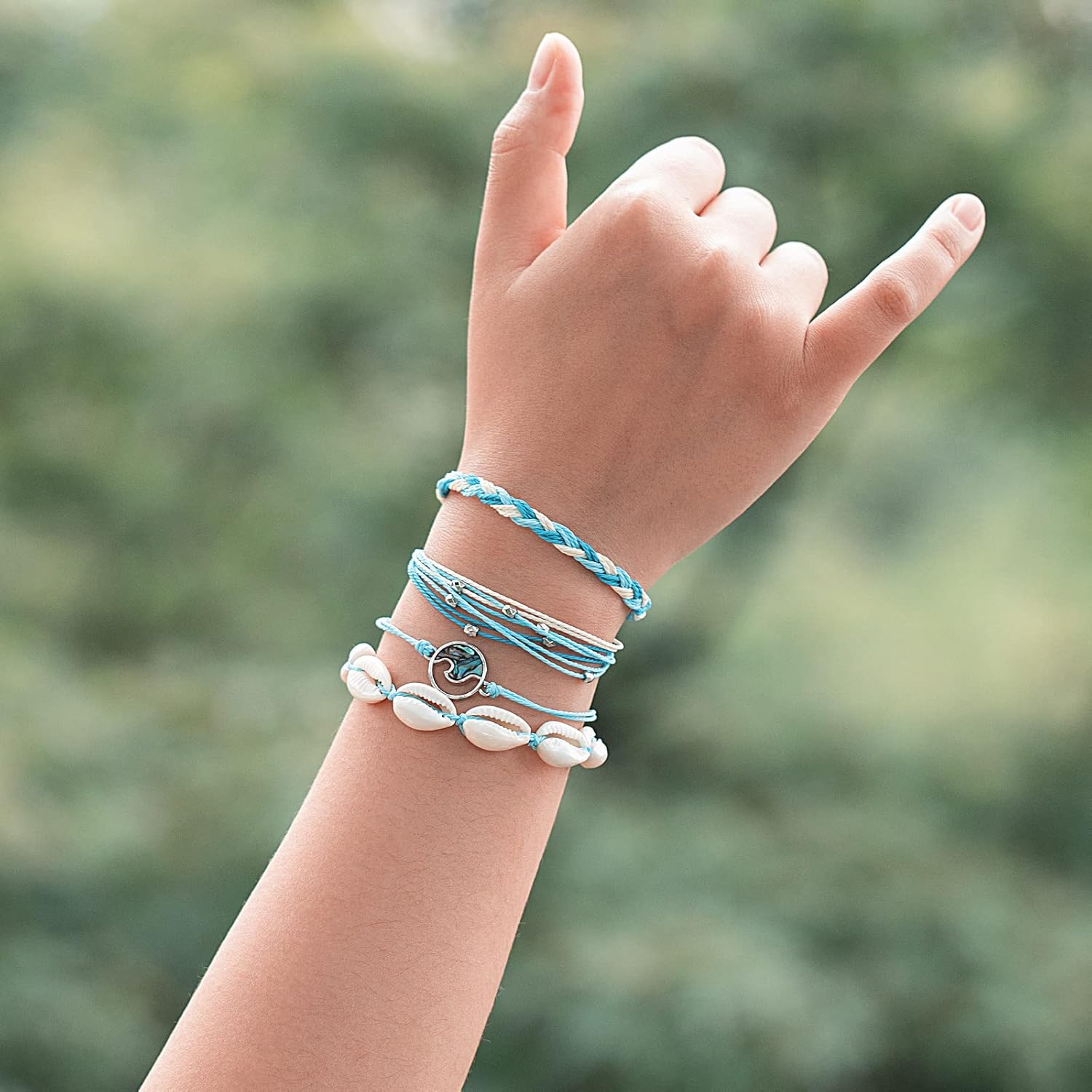 FANCY SHINY Wave String Bracelets Braid Puka Shell Bead Bracelets Handmade Cute Trendy Boho Easter Jewelry Gifts for Women - Image 2