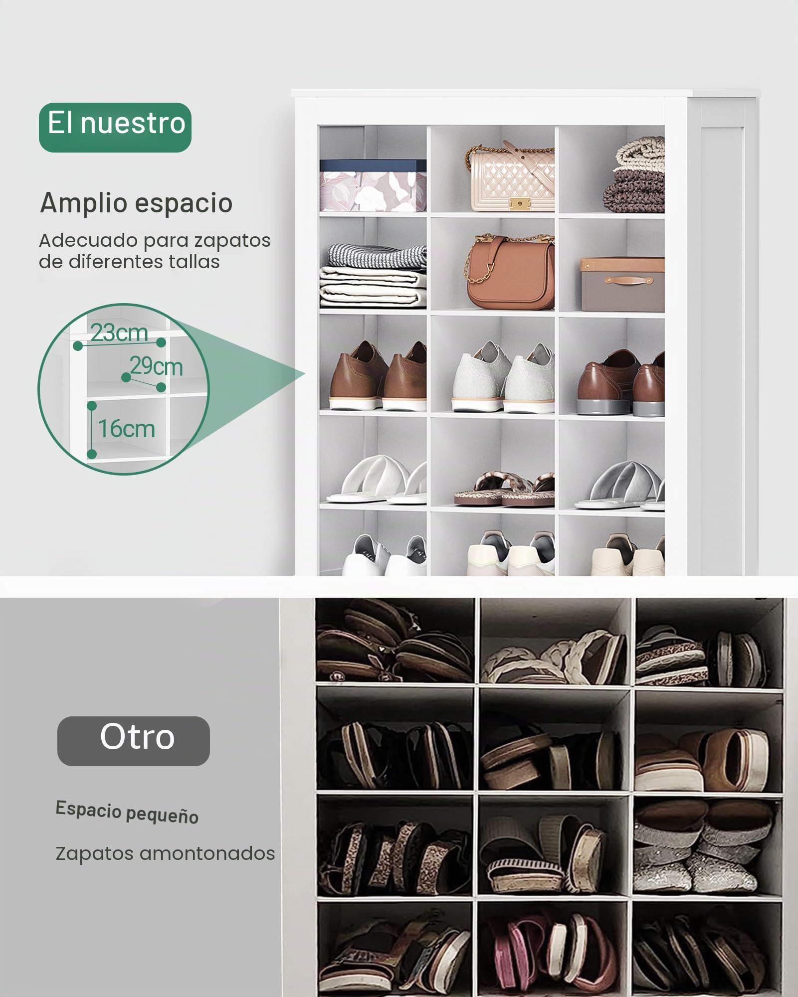 Hzuaneri Mueble Zapatero con 30 Compartimentos, Zapatero Entrada Recibidor con Estantes Ajustables, 73 x 30,5 x 180 cm, Blanco SR53003X