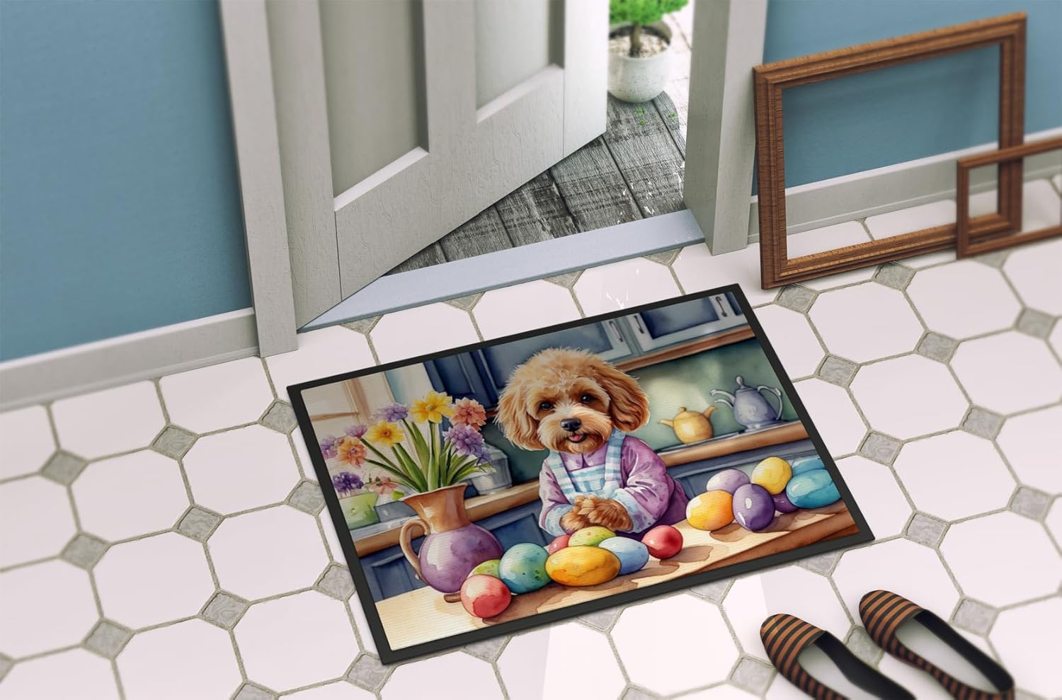 Caroline's Treasures DAC6792MAT Decorating Easter Cockapoo Doormat Front Door Mat Indoor Outdoor Rugs for Entryway, Non Slip Washable Low Pile, 18H X 27W