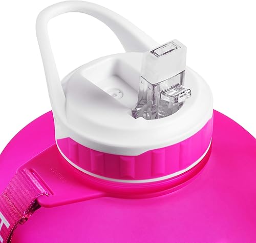 Miniatura 3 de HydroMATE - Botella de agua motivacional con pajita y asa con marcador de horarios, tamaño grande, medio galón (64 onzas) de capacidad,
