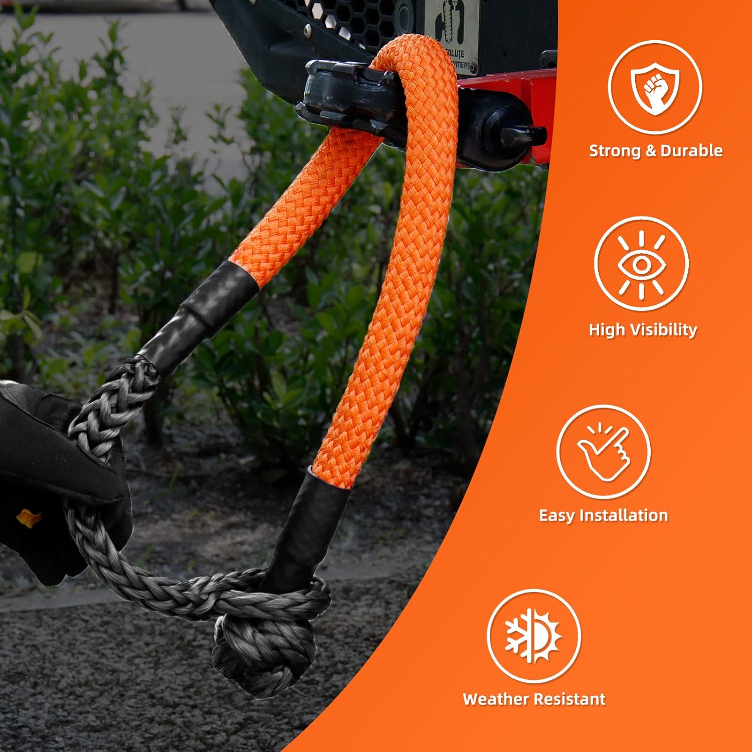 Large Synthetic Soft Shackle 1 Inch x 36 Inch Rope Shackle Recovery Kit (66000 lbs Breaking Strength) Heavy Duty Tow Shackles for Off-Road, Sailing, Jeep, SUV (Orange Shackles) - Image 3