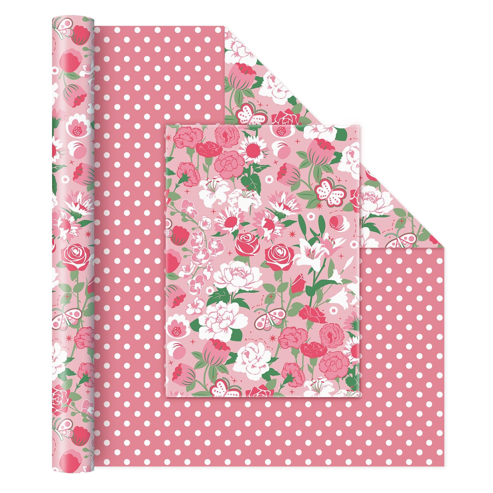 RayofSun Wine Red Floral Wrapping Paper Roll 17 In X - View #6