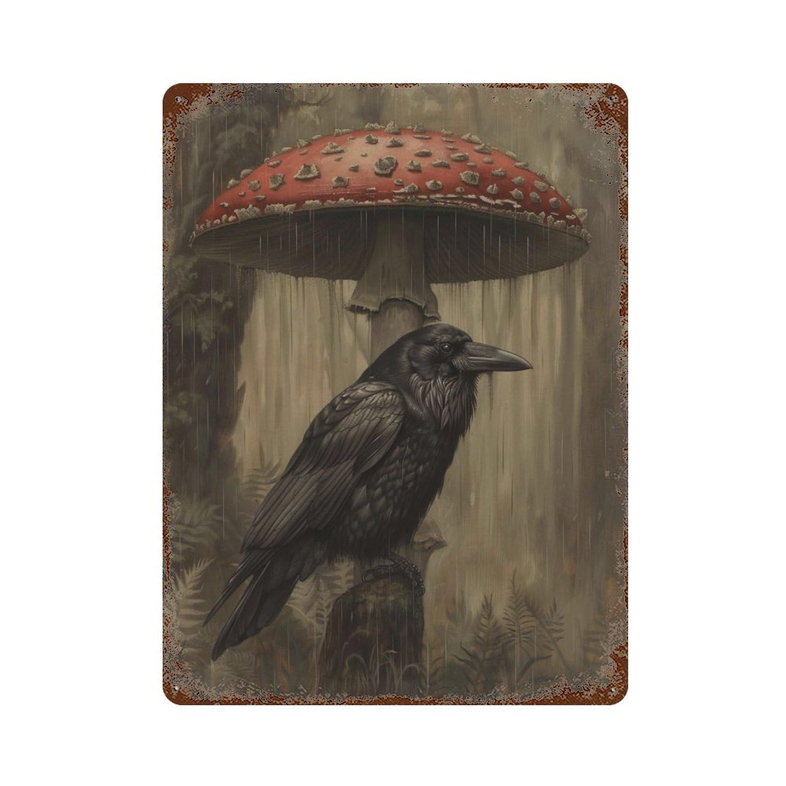 Retro Metal Sign with Rainy Forest Raven-2 Design 15.7"x11.8", for Shed, Workshop And Garage Wall Decor, Old School Wall Decor