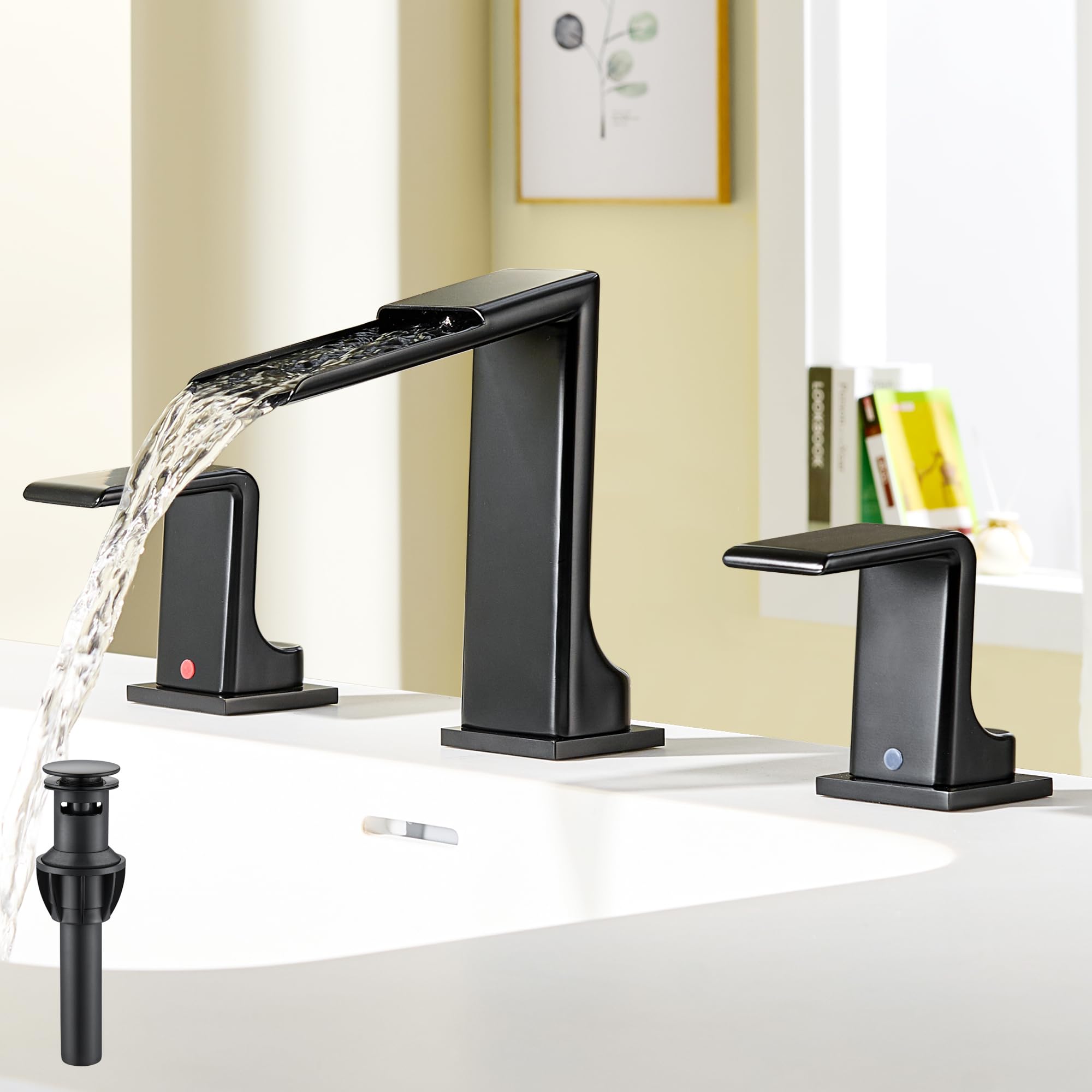 Robinet de lavabo à 3 trous noir mat aux finitions minimalistes