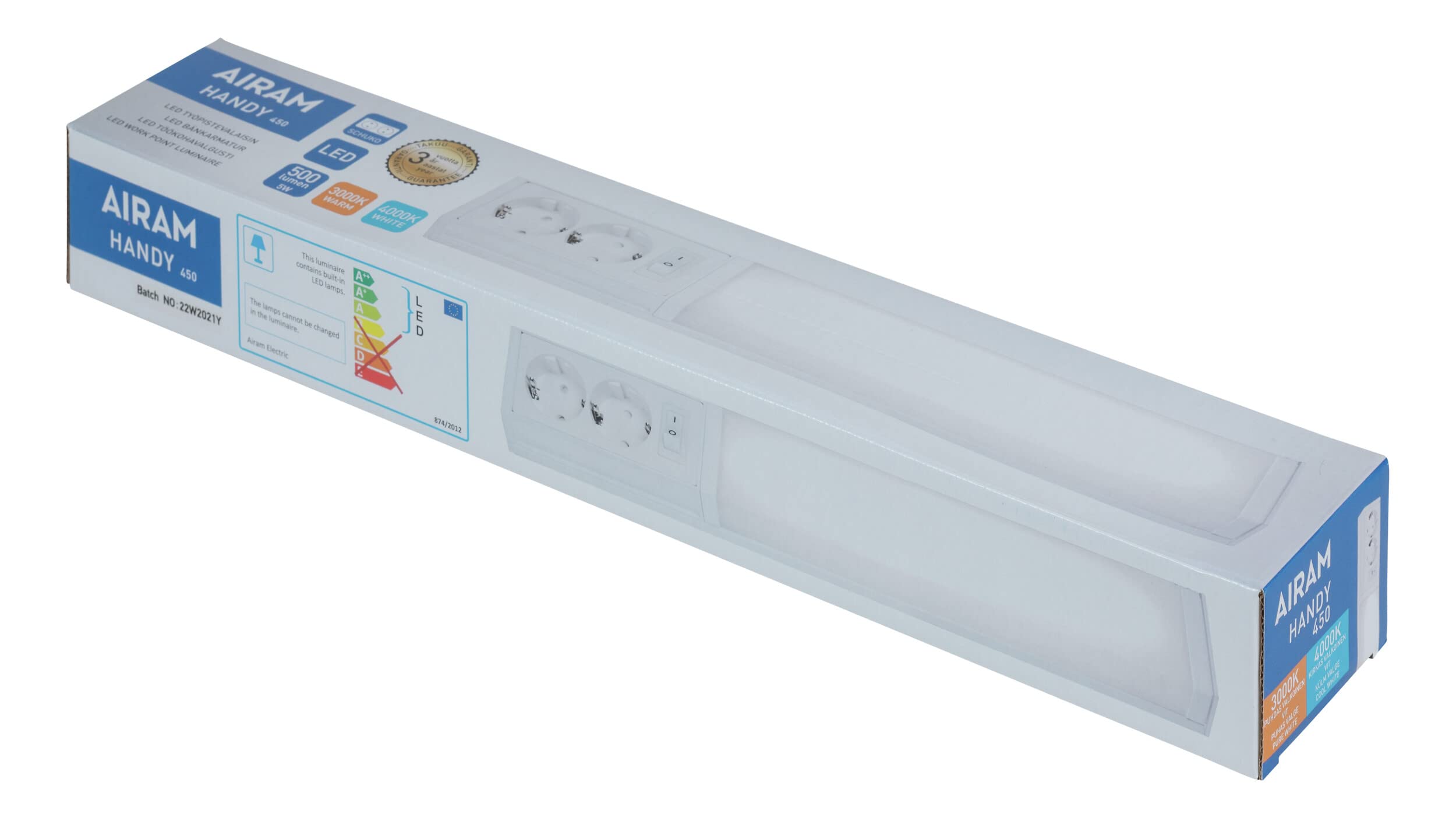 AIRAM Handy 450 IP21 5W 830/840 DSO WH Oświetlenie stołowe LED z 2-kierunkowym gniazdem 40 000 godzin. Biały
