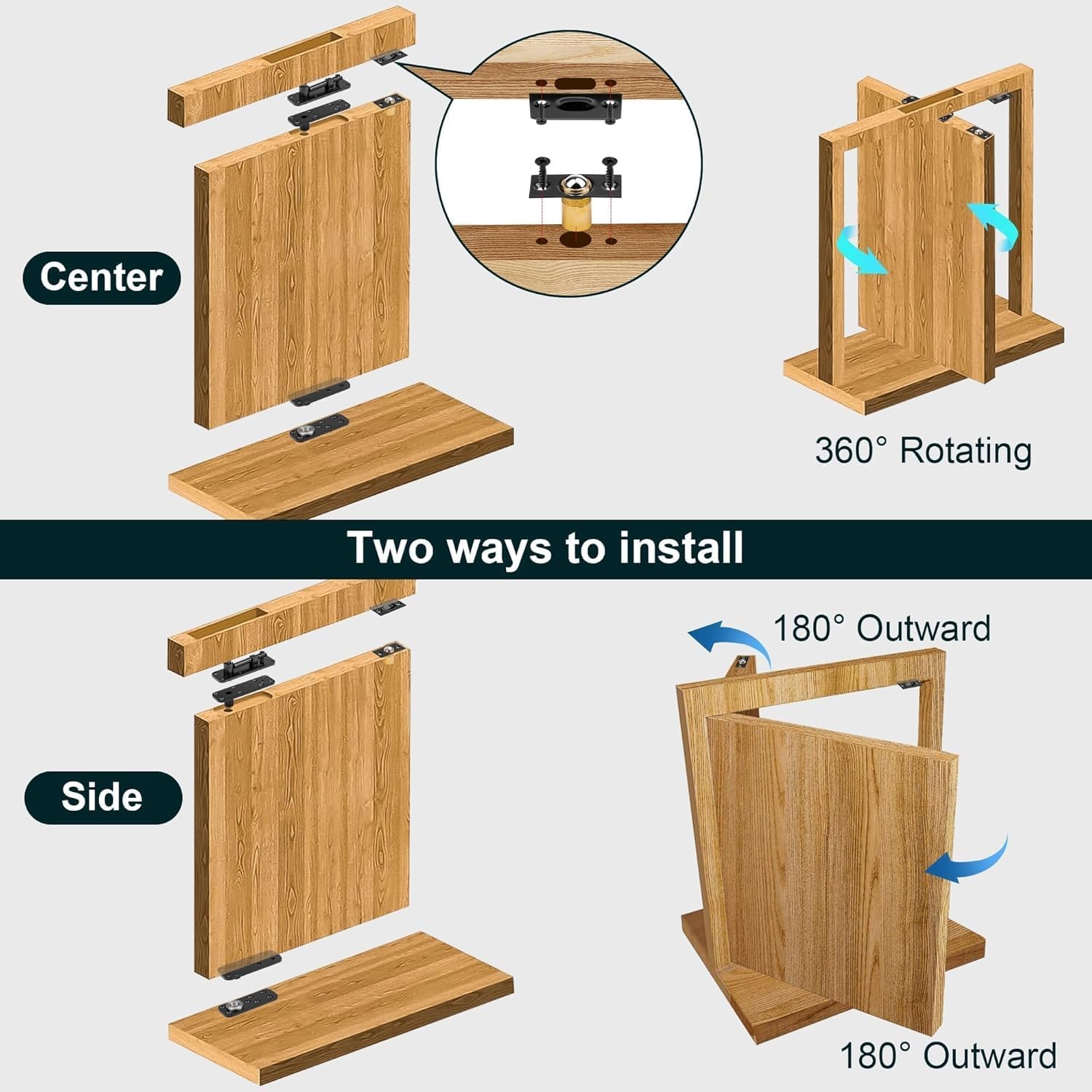 Hidden Door Hinge,570Lbs Load-Bearing Thickened Solid Stainless Steel - Heavy Duty 360° Swinging Pivot Hinge for Secret Doors, Bookcase, Murphy & Shelf Doors - Includes Hardware Kit