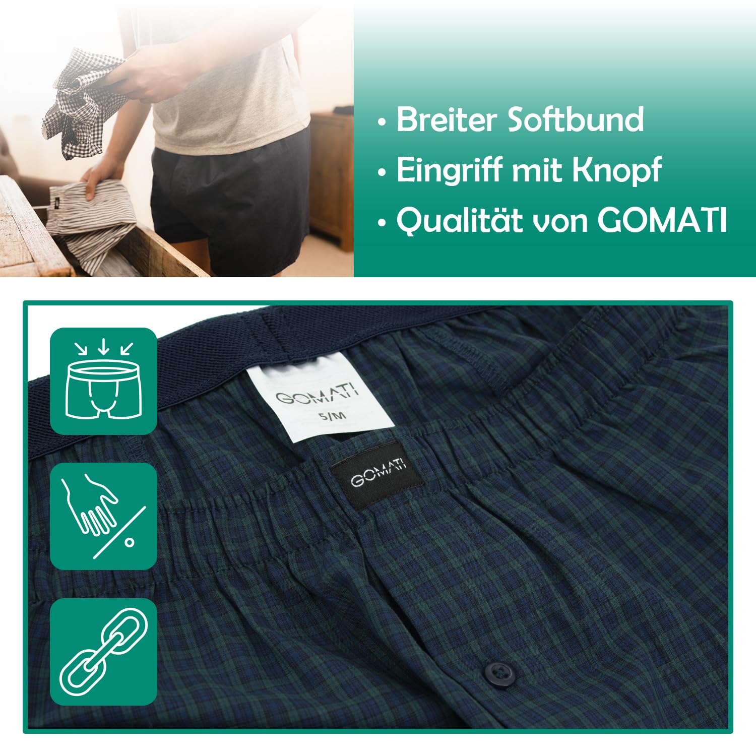 Gomati Pack de 6 calzoncillos tipo bóxer para hombre, tipo bóxer, estilo americano