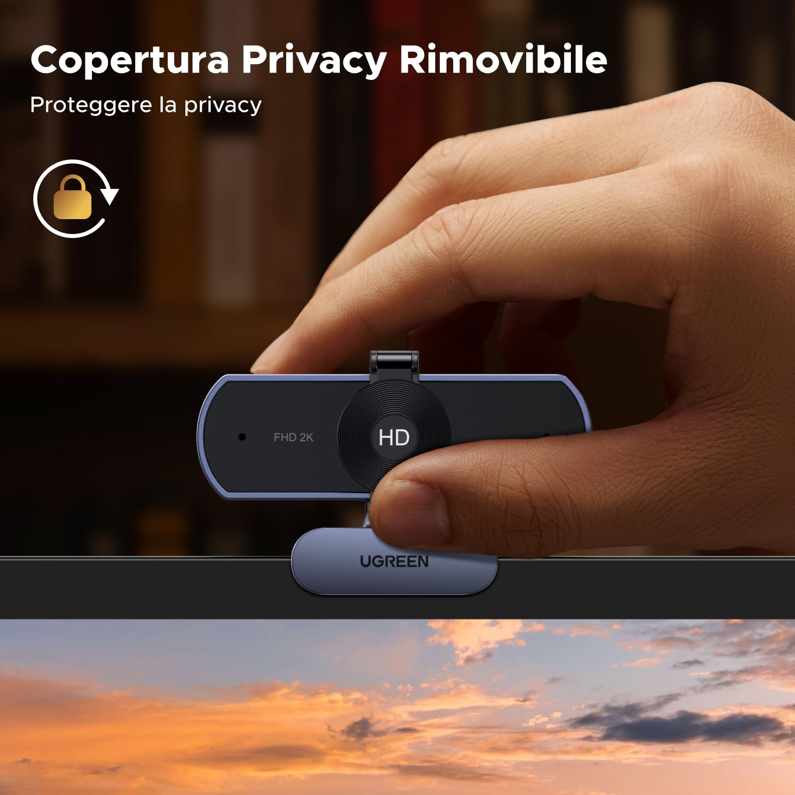 UGREEN Webcam 2K 30FPS Full HD Webcam USB per computer Messa a fuoco fissa Plug and Play per Windows MacOS Linux Streaming Youtube Skype Call Video Zoom Video Conferenze(Grigio)