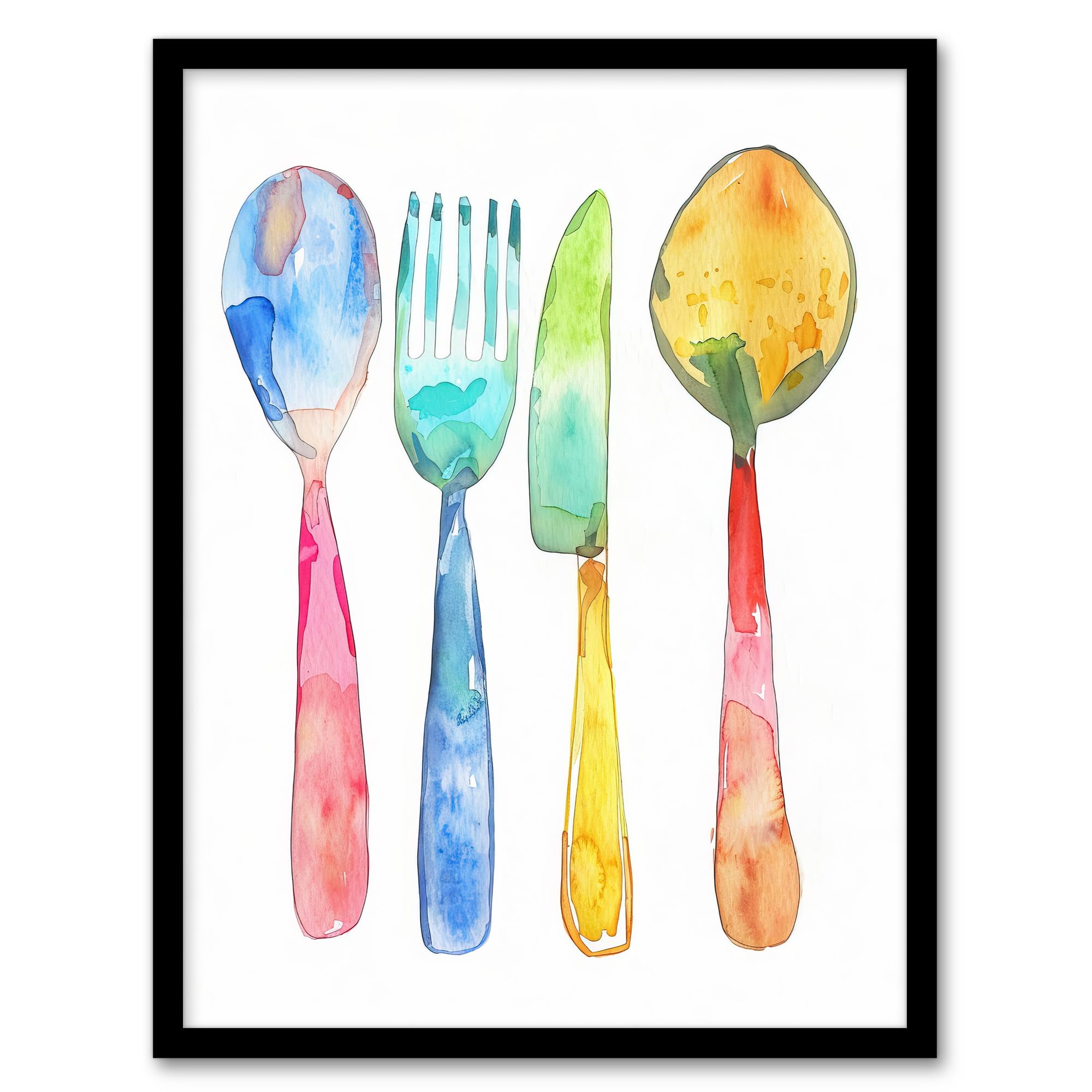 Artery8 Colourful Cutlery Fork Spoon Watercolour Wall Art PrintA4 Size from B&Q