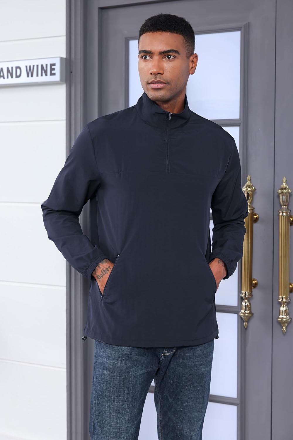 MorwenVeo Men's Casual Quarter Zip Pullover Lightweight Golf Track Jacket Stylish Windbreaker For Outdoors & Travel - Image 3