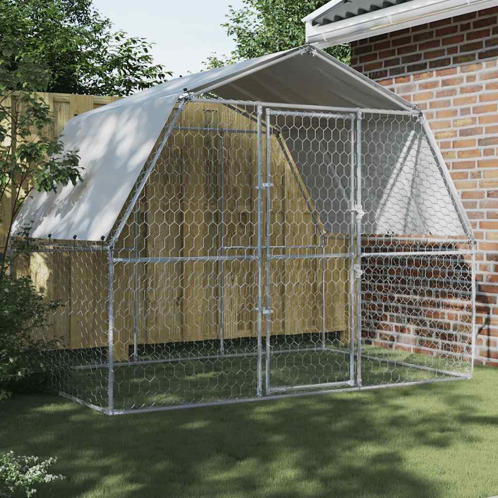 vidaXL Cage pour Chiens avec Toit et Porte, Parc à Chiens, Enclos pour Animaux, Chenil de Terrasse Extérieur, Argenté Acier Galvanisé