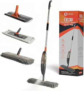 3-in-1 Spray Mop Set with Double-Sided Chenille, Microfiber, and Squeegee Pads - Lightweight Aluminum Handle, 520ML Water Tank, All-Floor & Window Cleaning (Stella - LV-S03)