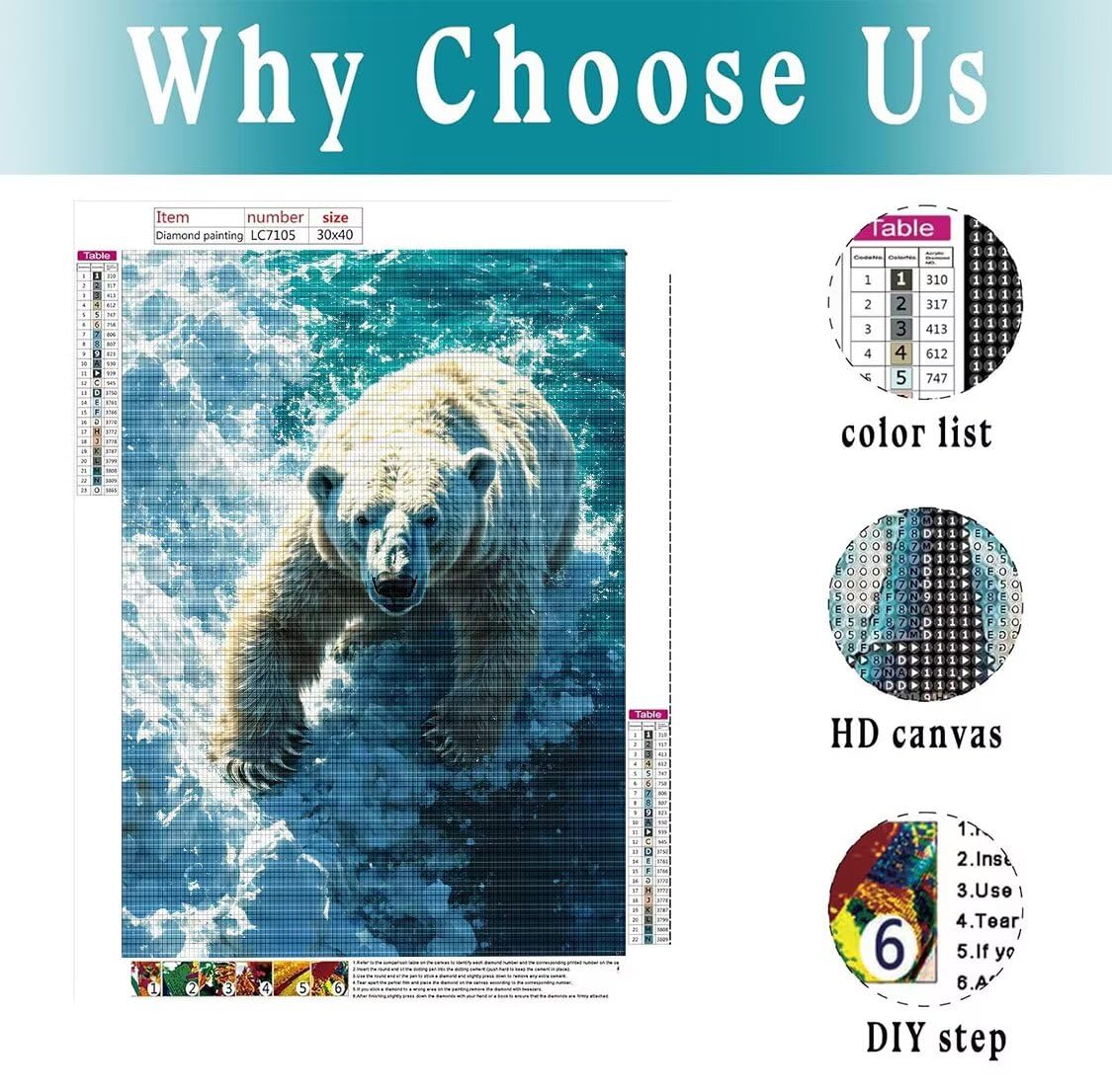 Diy 5d Diamond Painting By Numbers Kits, Simpatico Orso Polare Piccoli Animali Vernice Completa Di Strass Con Diamanti Crystal Diamond Art Orso Polare