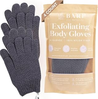 Bare Botanics 4 Pack Gray Exfoliating Gloves for Shower | 100% Nylon Fibers | Heavy Exfoliating Body Glove for Shower | Shower Gloves & Dead Skin Remover for Body | Wet & Dry Exfoliating Gloves