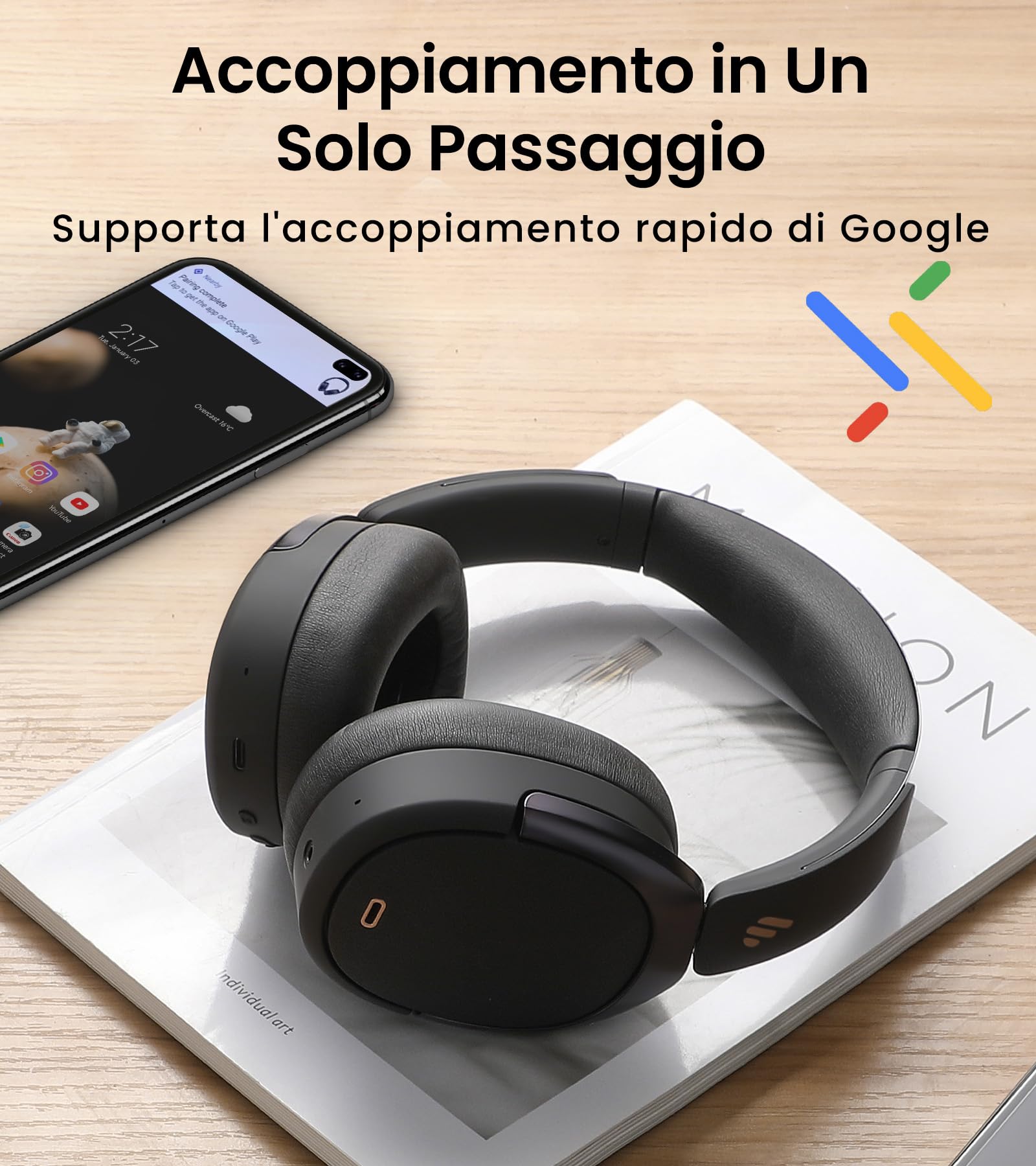 Edifier WH950NB Hybrid Active Noise Cancelling Cuffie -LDAC Codec con audio Hi-Res e Custom EQ tramite app dopo 55H Playtime con cuffie pieghevoli wireless Over-Ear Bluetooth V5.3 – Nero - Vista 5