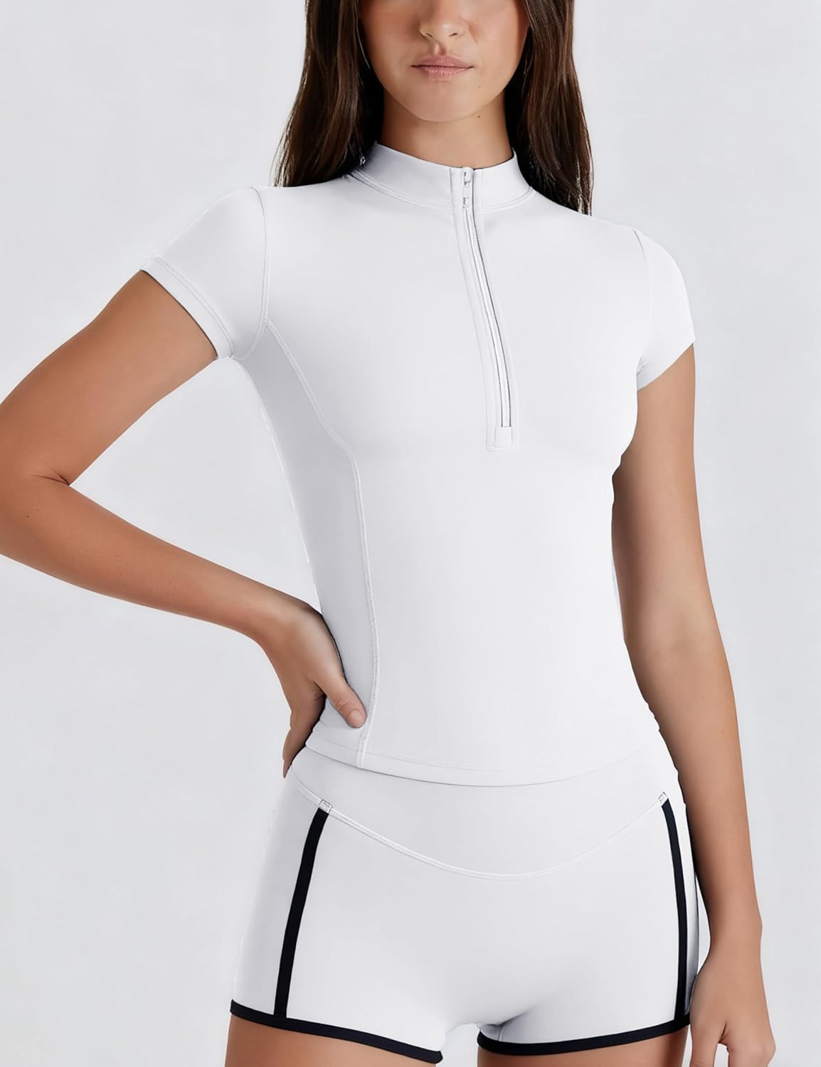 Lviefent Womens Quarter Zip Active Top Lightweight Short Sleeve Athletic Shirts Slim Fit Running Track Workout Top Sportswear - Image 3