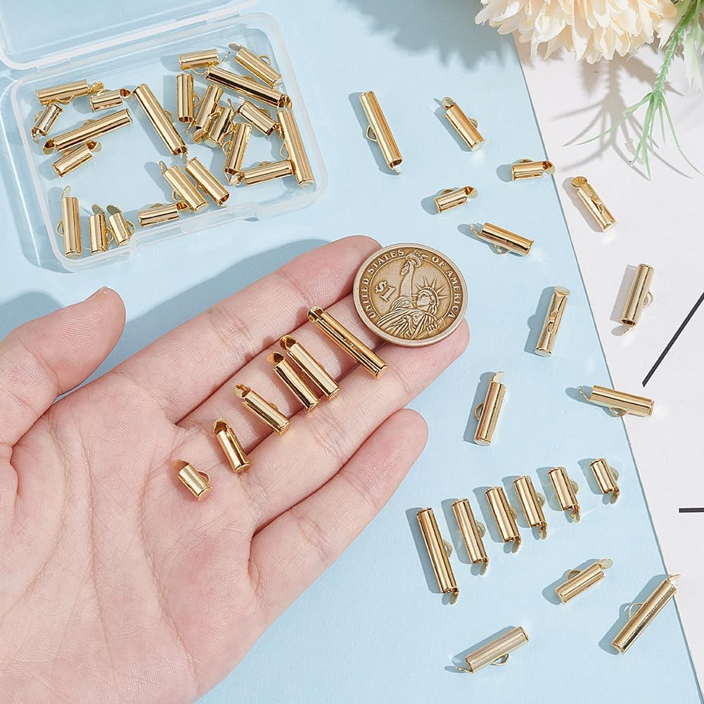UNICRAFTALE About 48pcs Real 24K Gold Plated Slide On End Clasp Tubes Crimp End 6 Sizes Tube End Bar Slider End Caps Crimp Metal Tube Buckle Clasps for Multi Strand Necklace Seed Beads Looms - Image 3