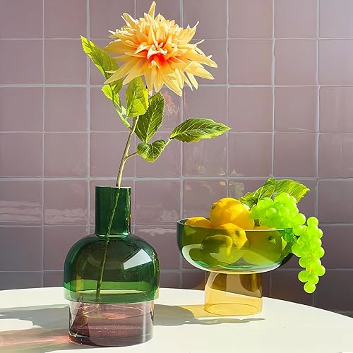 Miniatura 4 de Cloudnola Florero grande reversible de cristal y florero, verde y rosa, 9.5 pulgadas de alto x 5.6 pulgadas de diámetro, decoración del hogar, boda