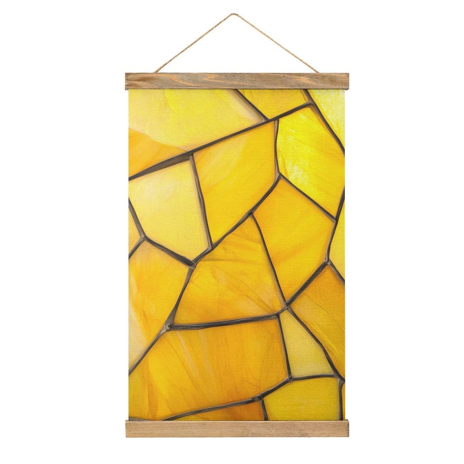 Jubonexis Simple Piece of Yellow Stained Glass Canvas Painting Wood Frames Poster Hanger Hanging Picture Kit Wall Art