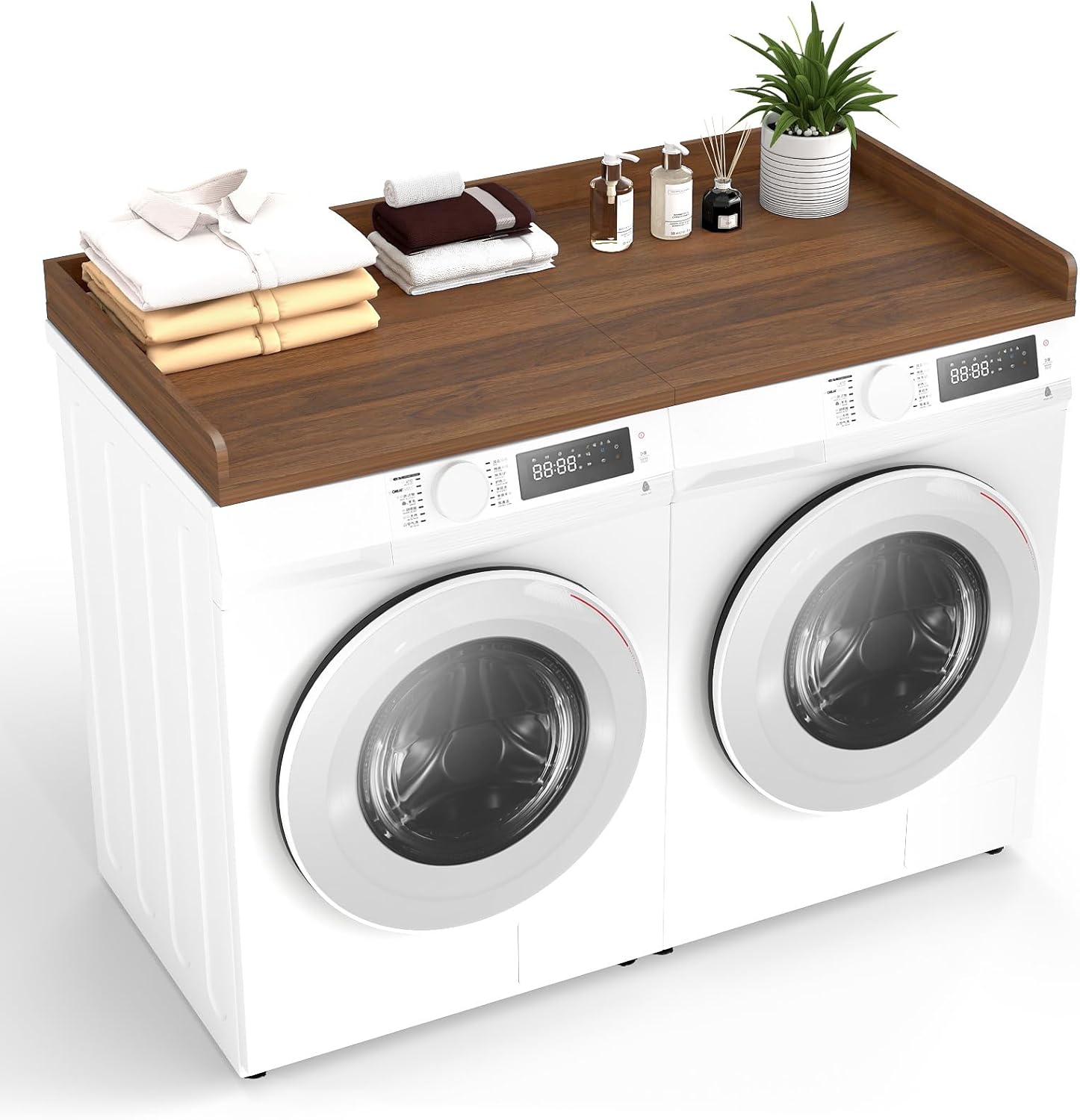 Wood Washer Dryer Countertop with Non-Slip Mats 27.5" x 54" Walnut Color Laundry Topper for Washer and Dryer Laundry Organization
