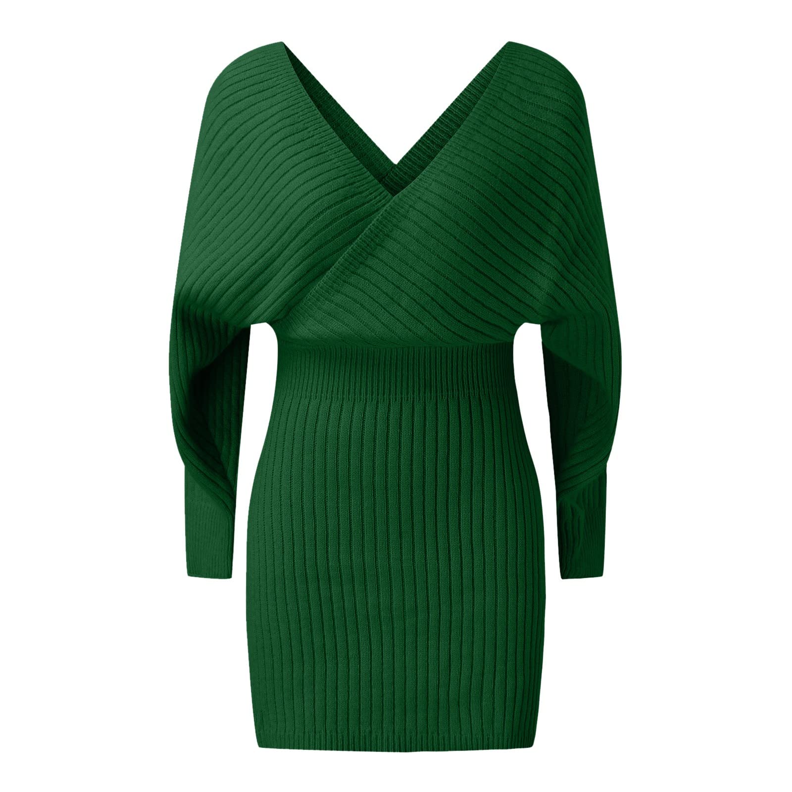 Mini pullover da donna sexy con scollo a V e gonna a pipistrello in lana a maniche lunghe