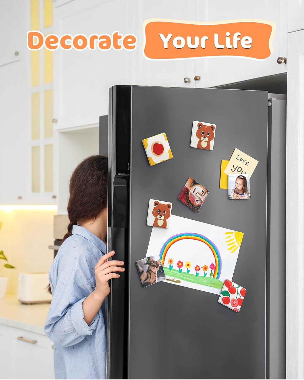 Alldeer-Square-Button-Maker-Machine, 50mm/1.97 inch Fridge Magnet Button Maker Kit, with 50pcs Magnet Supplies   50pcs Plastic Pinback Supplies, Easy Craft Tool for DIY Gifts