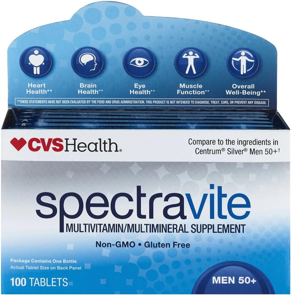 CVS Pharmacy Spectravite Ultra Men 50+ Multivitamin Multimineral Supplement Gluten-Free, 1 Bottle of 100 Tablets