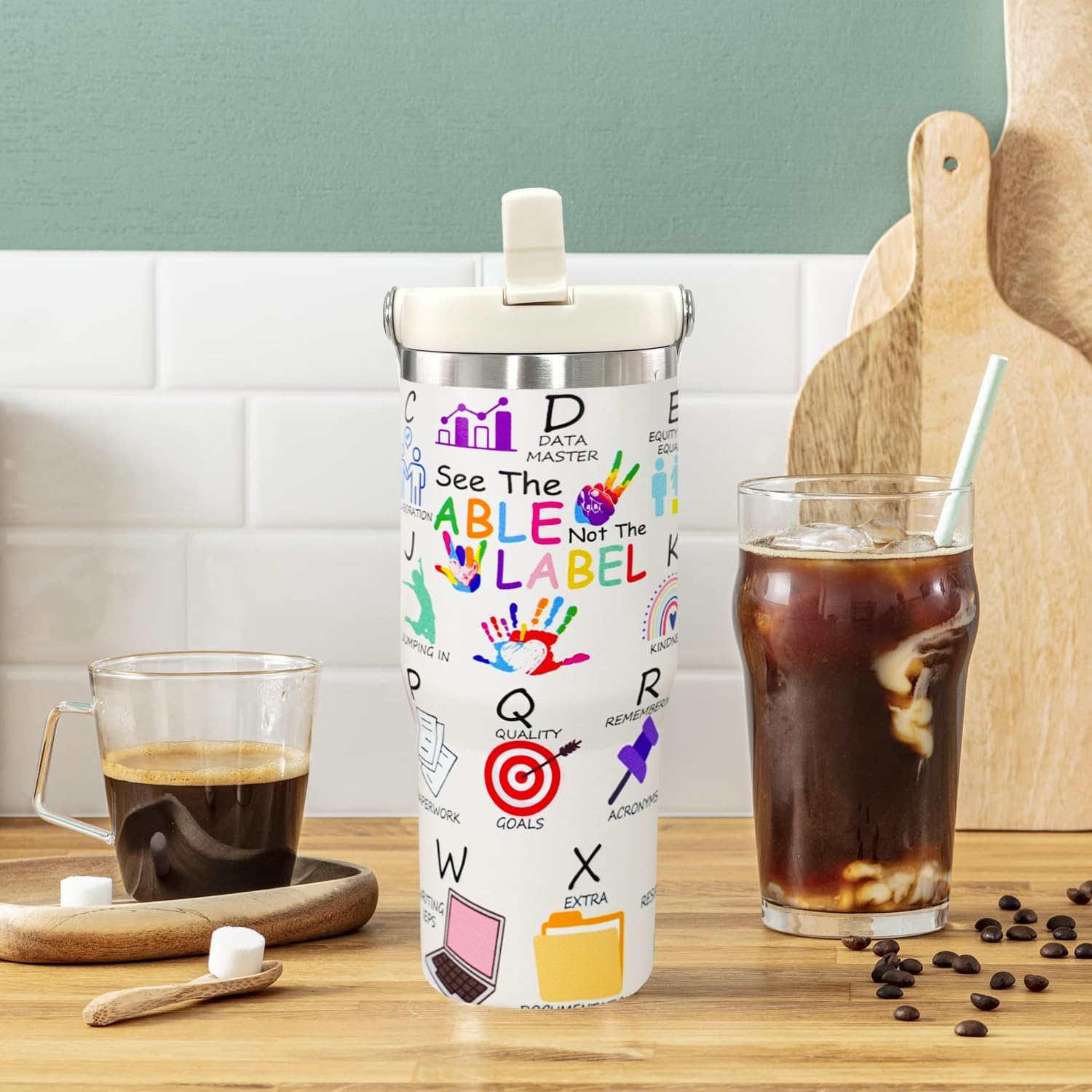 SPED Teacher Gifts 30 Oz Teachers Insulated Tumbler Cup Special Education Teacher Appreciation Gifts For Women Men Travel Mug With Straw And Handle - Image 2