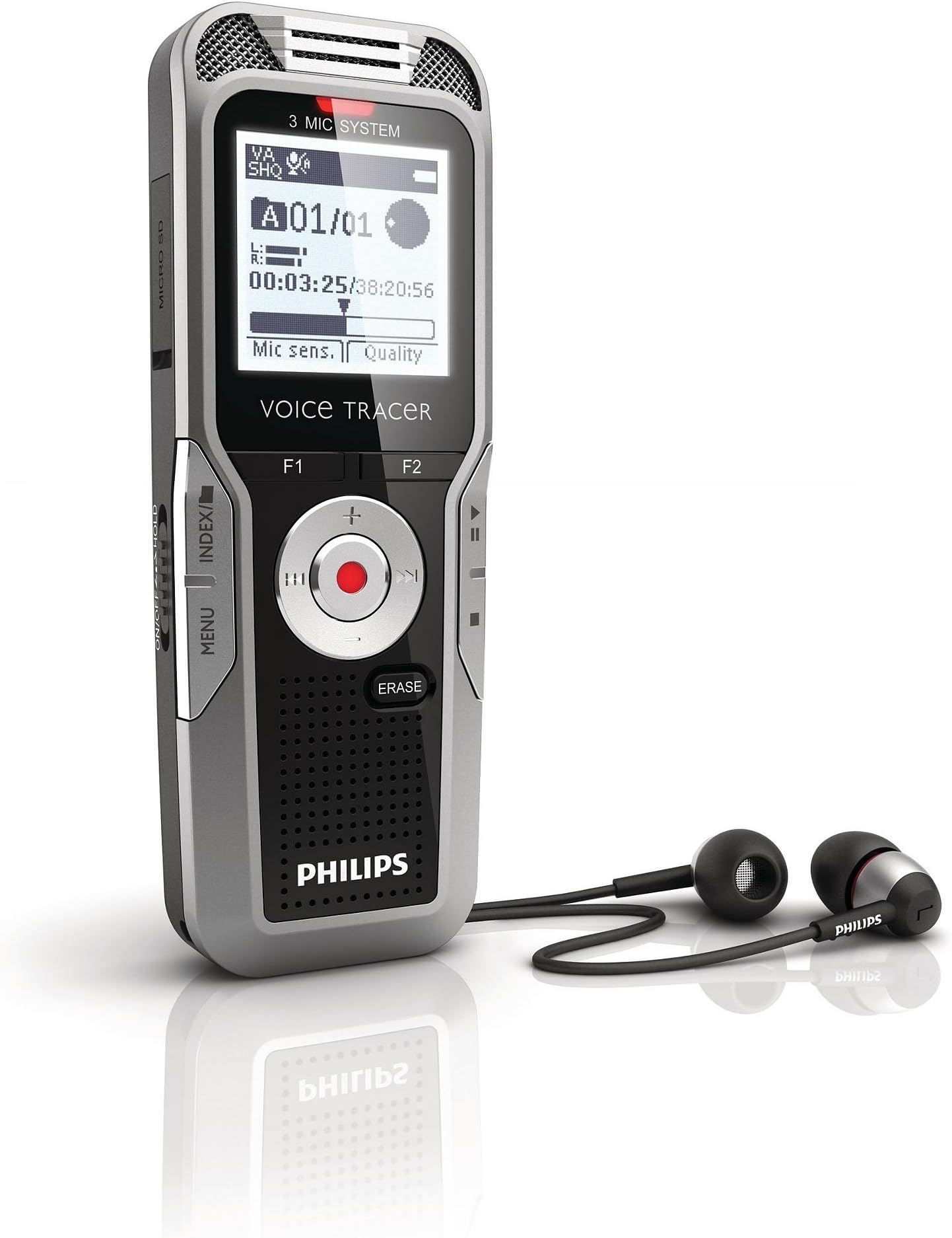 Philips DVT5000/00 4 GB Digital Voice Tracer with 3 Built-in Microphones Voice Recorder