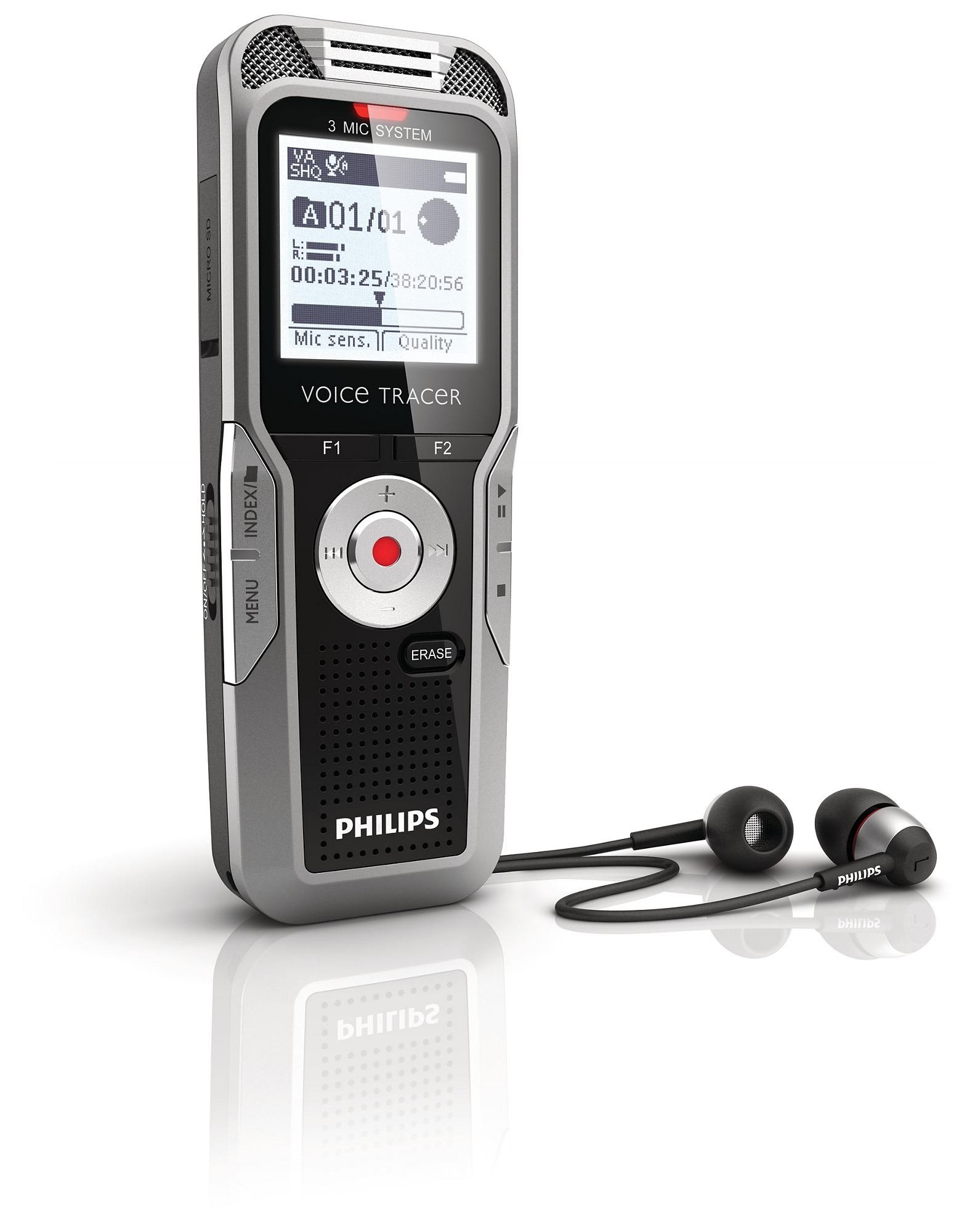 Philips DVT5000/00 4 GB Digital Voice Tracer with 3 Built-in Microphones Voice Recorder