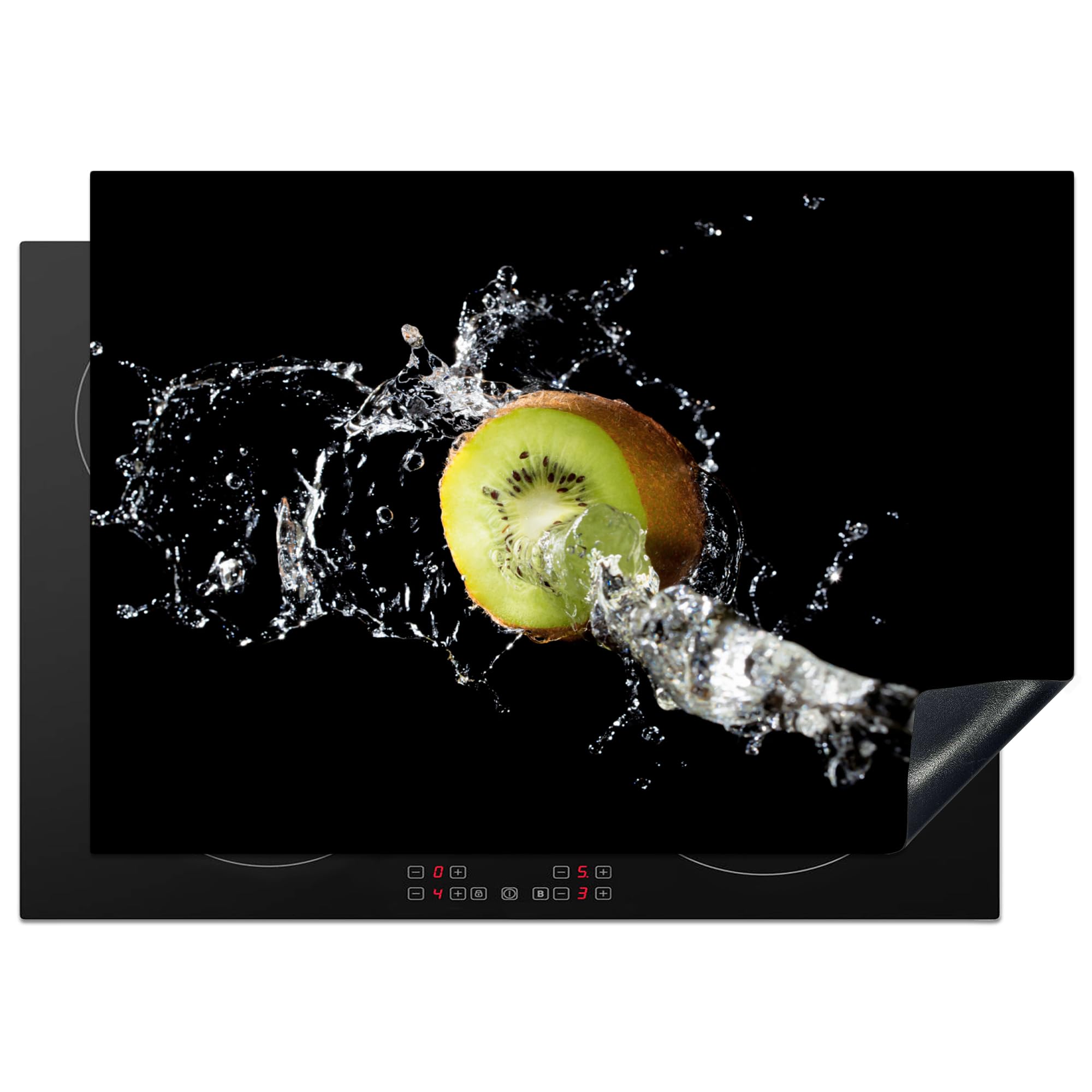 KitchenYeah© Induction Hob Protector Mat 20.5"x29.5" / 75x52 cm Stove Cap Top Cover Kitchen Cooker Covers for Electric Hobs Vinyl Kiwi - Fruit - Still Life - Water - Black