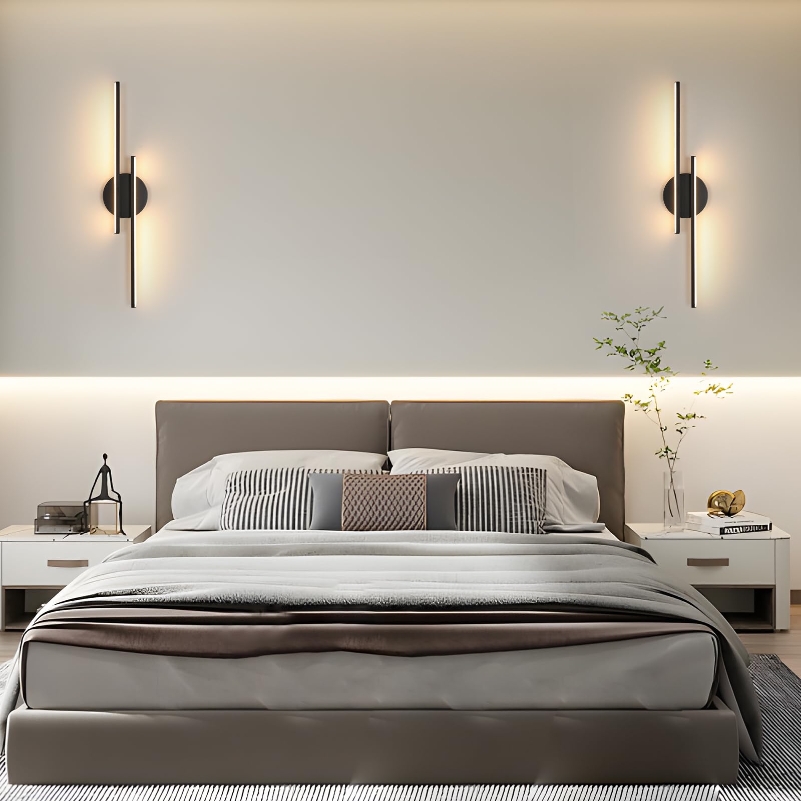 Mckalen Applique da Parete Interno Moderno Nero, 24W 2700LM Lampada da Parete LED 60CM, Applique Camera da Letto LED in Alluminio per Soggiorno Scale Corridoio, Luce Calda 3000K