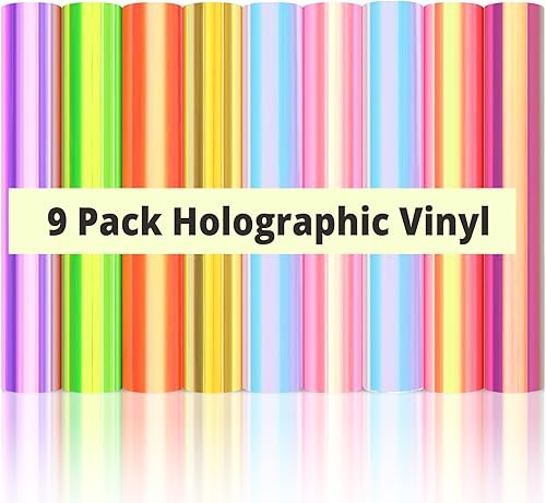 HTVRONT Vinilo holográfico permanente, 9 hojas de vinilo holográfico permanente para Cricut, paquete de 9 unidades de vinilo adhesivo holográfico de disponible en Yaxa Venezuela