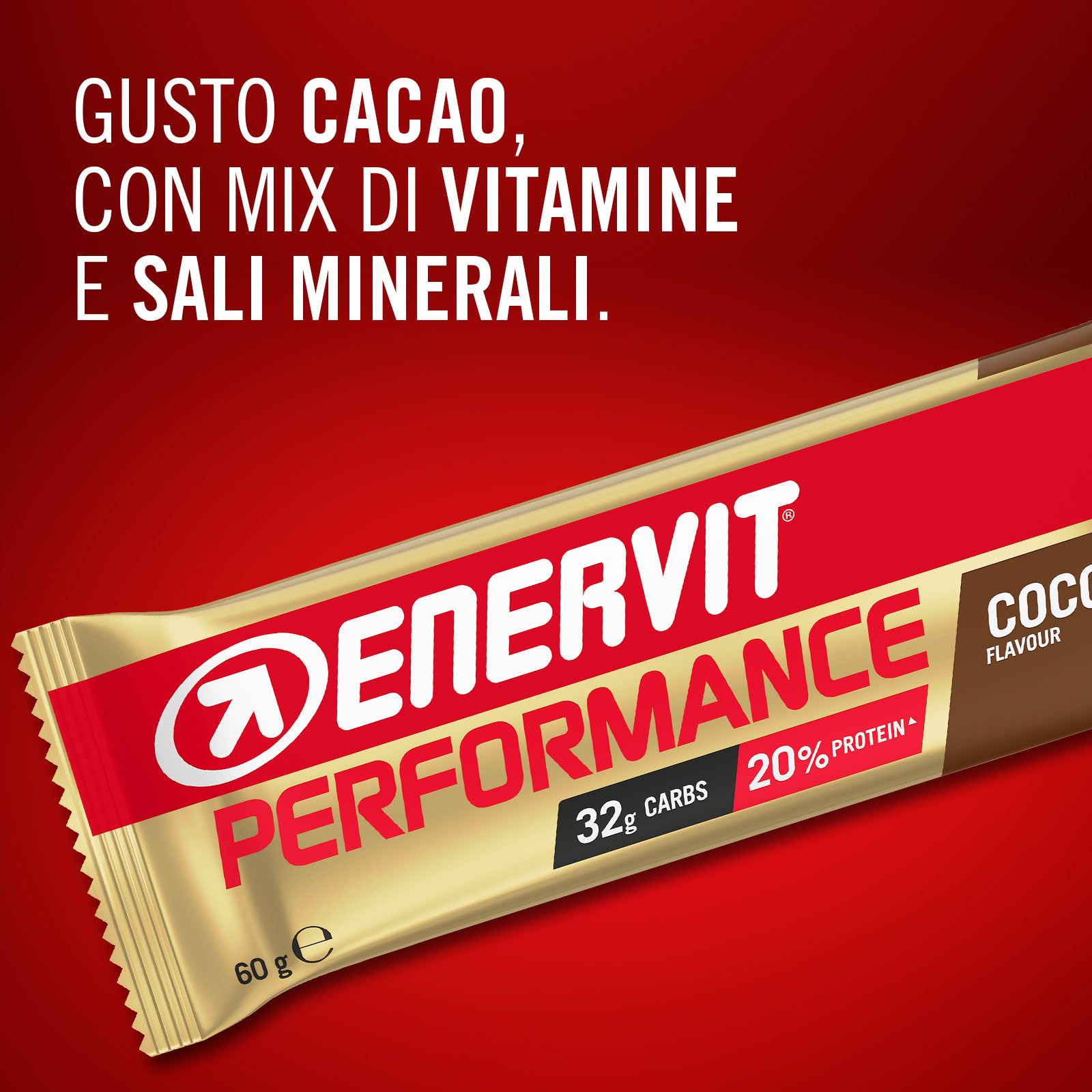 Enervit, Performance Bar Cocoa, Barrette Energetiche, 32g di Carboidrati, 20% di Proteine, Gusto Cacao, Per Attività Sportiva di Lunga Durata ed Endurance, Senza Glutine, 12 Barrette da 60g