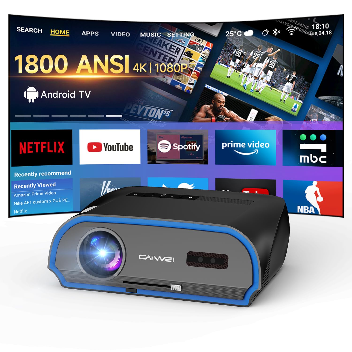 High Brightness Projector 1580 ANSI, HDR10+, 4K Support, WiFi6 & Bluetooth, Smart Android TV with Apps, HDMI/ USB, for Daylight Viewing, Low Input Lag Gaming, Silent Bedroom, Wireless Presentation-picture-34