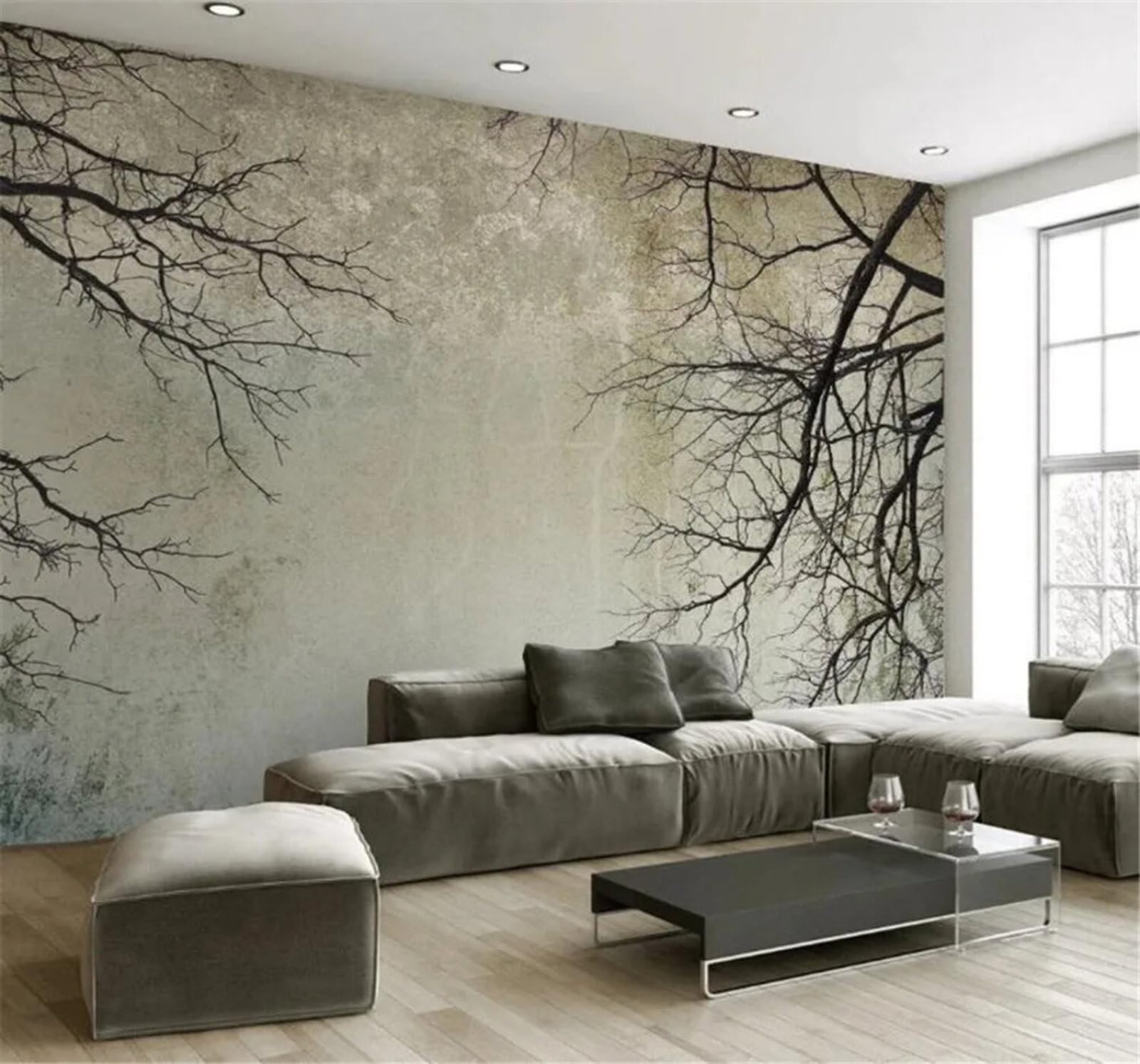 Xlming 350Cm×256Cm(B×H) Unique Vintage Branches Sky Minimalist 3D Wallpaper Silky Texture Home Study Office Grey Dining Room Sofa Bedroom Living Room Tv Backdrop-350Cm×256Cm