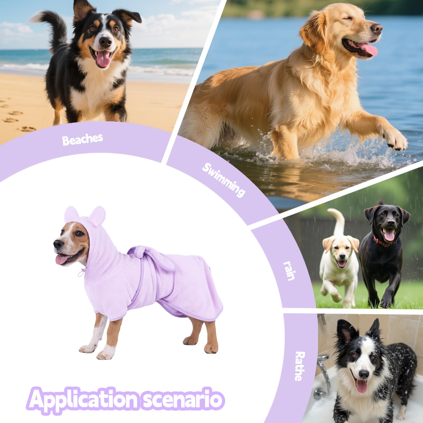 Accappatoio super assorbente per cani a forma di ananas, morbido, ad asciugatura rapida, regolabile, per dopo il bagno, con cappuccio (velluto corallo viola, S)
