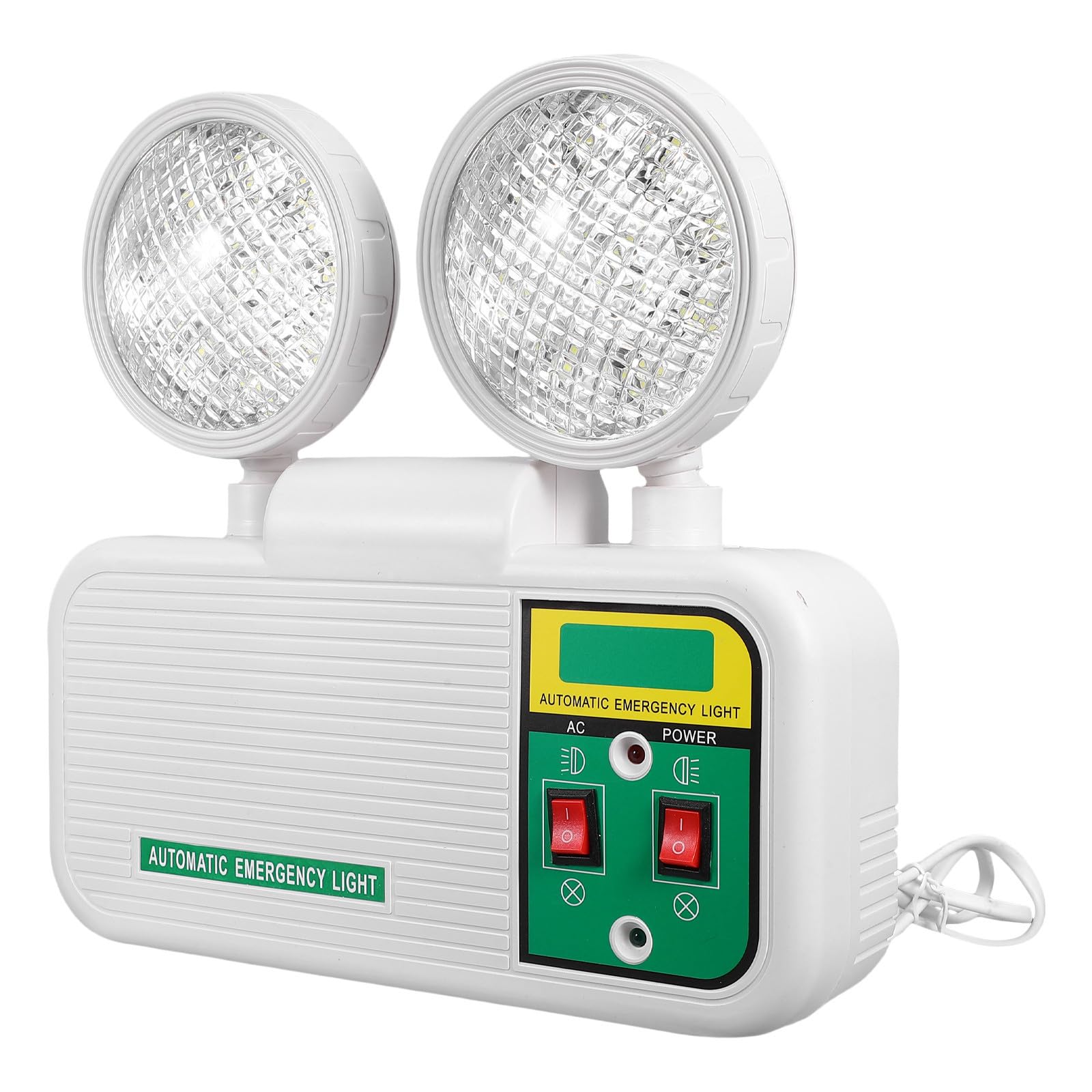 TOPBATHY Lampada di Emergenza LED a Doppia Testa da Parete Bianca | Plastica, Testa Regolabile e Batteria di Backup, per Corridoi e Vie di Evacuazione in Hotel e Cinema