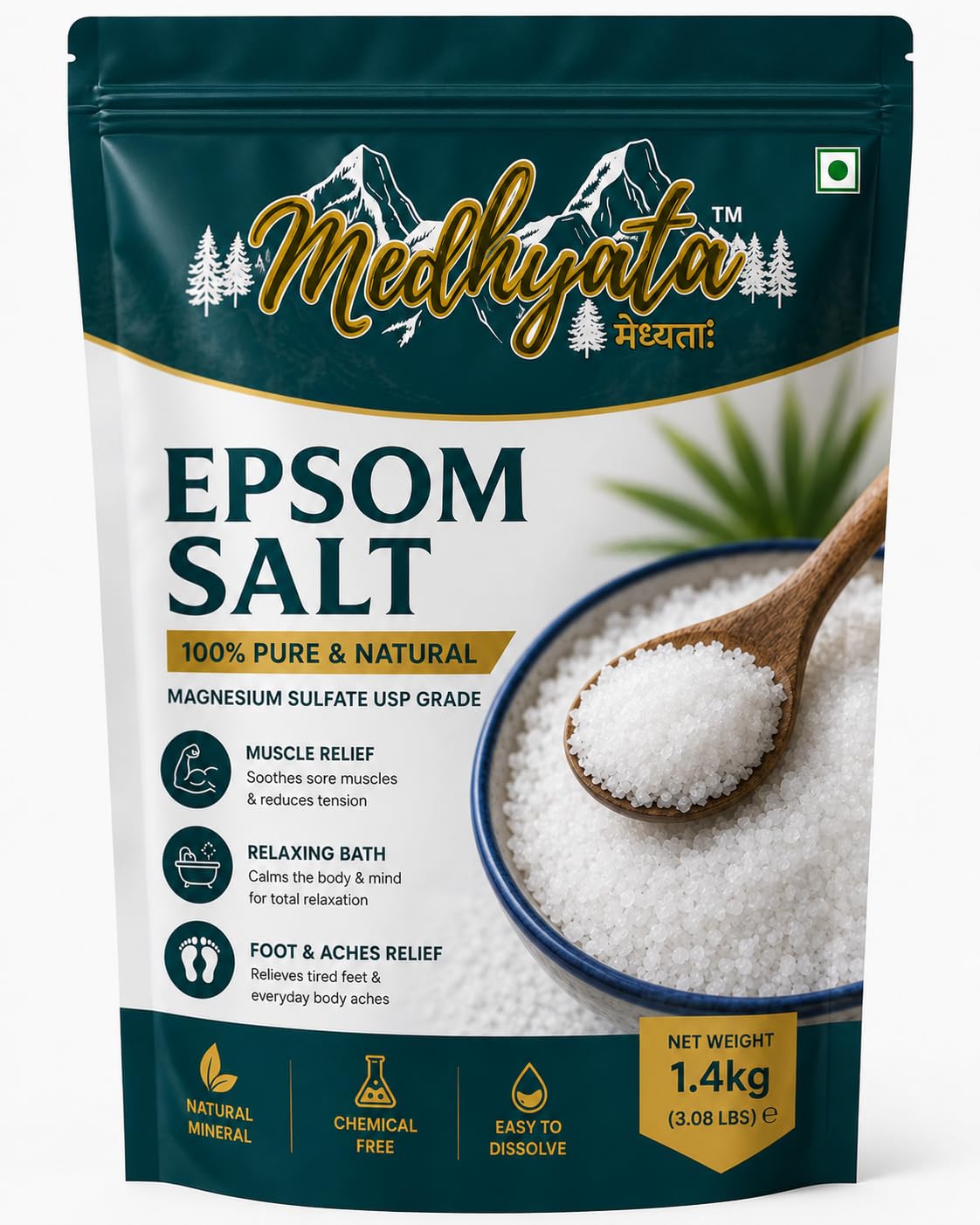 Epsom Salt for Bath & Foot Soak, 1.4 kg | Magnesium Sulfate USP Grade, Muscle & Aches Relief, Stress & Cramp Reduction, Chemical Free, Easy to Dissolve-image-8