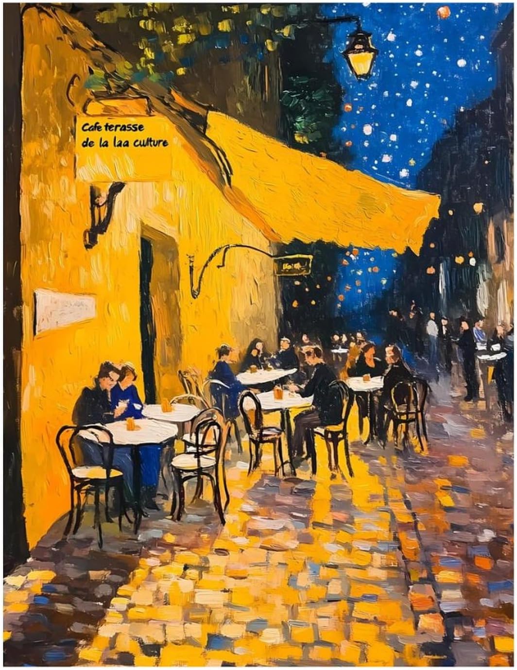 Cafe Terrace at Night Diamond 5D Painting Kits with Frame DIY Full Round Drill Gem Art Crafts for Home Wall Decor 16 X 20in White Wood 40 * 50cm