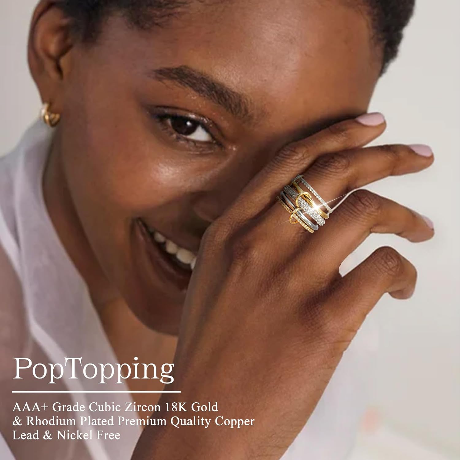 18K Gold Plated Stackable Rings Silver And Gold Stackable Ring Set For Women Cubic Zirconia Stacking Rings For Wedding Engagement Birthday Valentine's Day Mother's Day Gift - Image 3