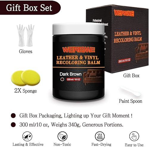 Miniatura 5 de WERBME Bálsamo recolorante de cuero, restaurador de color marrón oscuro de 10 onzas para arañazos y decolorados, kit de reparación de cuero para