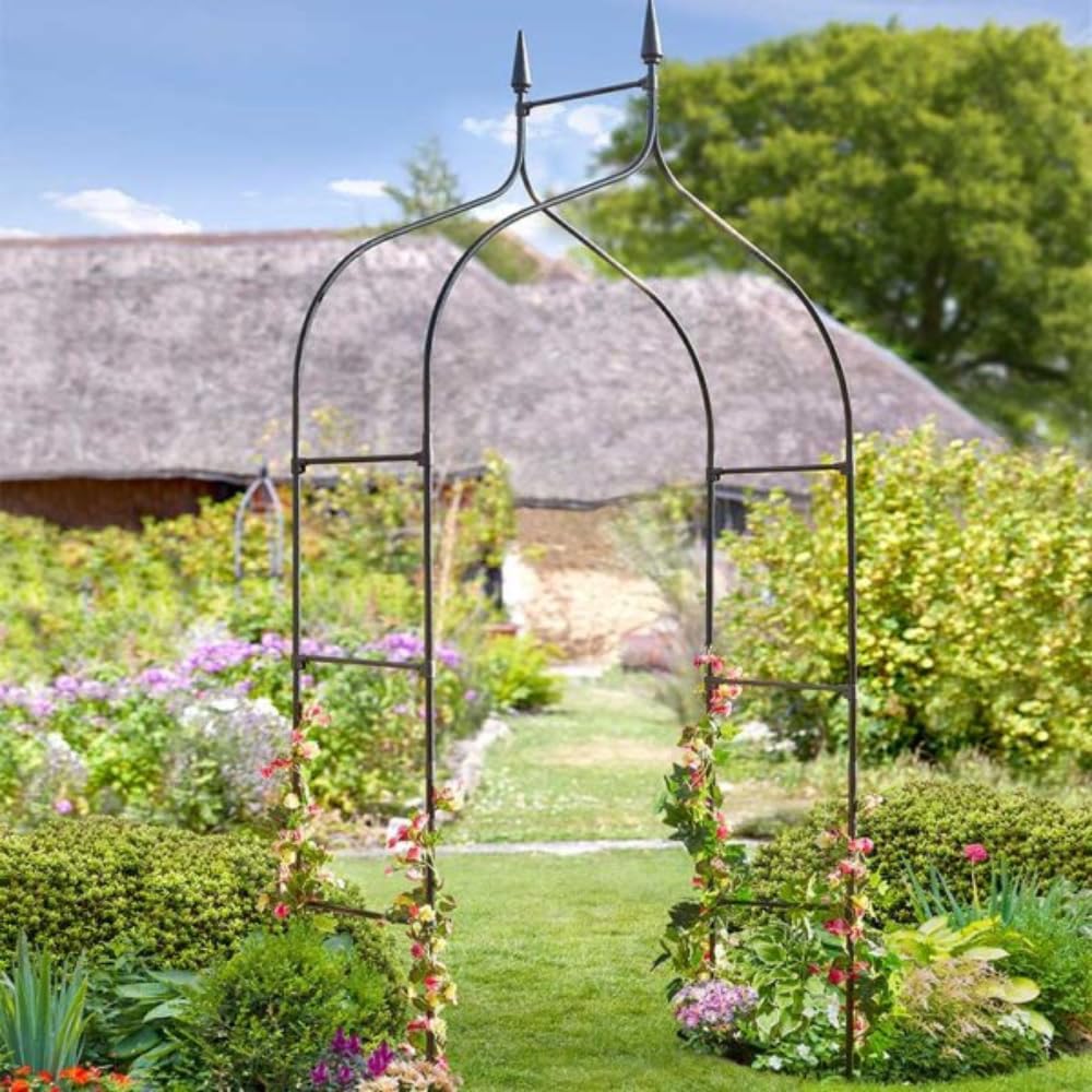 Garden Mile Giant Heavy Duty Steel Garden Arch - 9.5ft Arbour Plant Support for Climbing Plants, Climbing Rose, Outdoor Decorations & Wedding Arch Frame