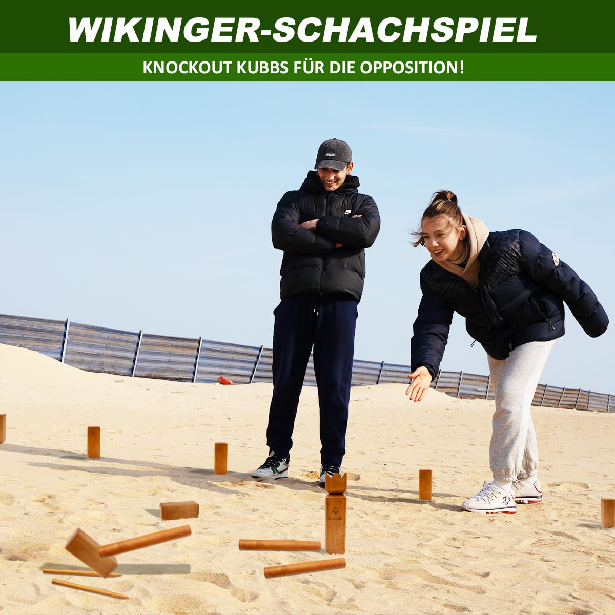 SunNordic Kubb Wikinger Wurfspiel, Schwedisches Schachspiel Aus Hochwertigem Gummibaumholz, Inklusive Tragetasche Aus Segeltuch Und Spielanleitung – Robustes Kubb Yard-Spiel FüR Kinder Und Erwachsene