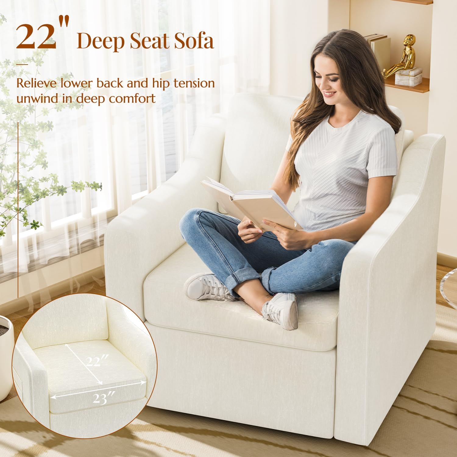 Swivel Accent Chair Set of 2, Square Swivel Chair for Living Room, Mid Century Modern Upholstered Barrel Chair, Comfy Sofa Armchairs for Bedroom,Nursery, Chenille Beige