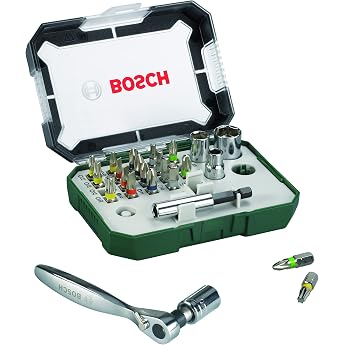 Bosch 2607017322 screwdriver bits + ratchet, set of 26