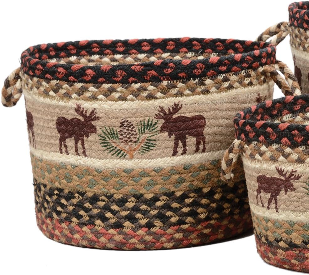 BLACK FOREST DECOR Moose & Pinecone Braided Utility Basket - Medium, Jute, 12" Dia. x 8 1/2" H
